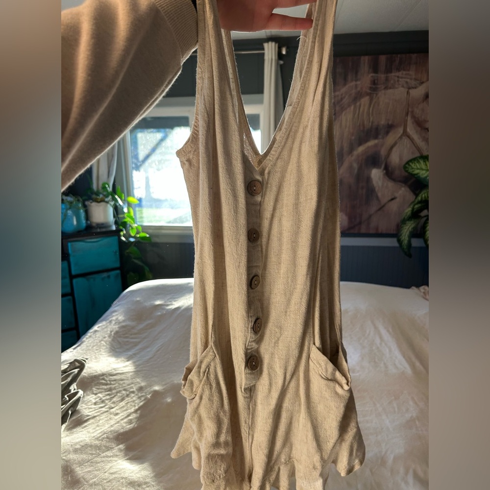 Women's Cream Button-Down Romper
